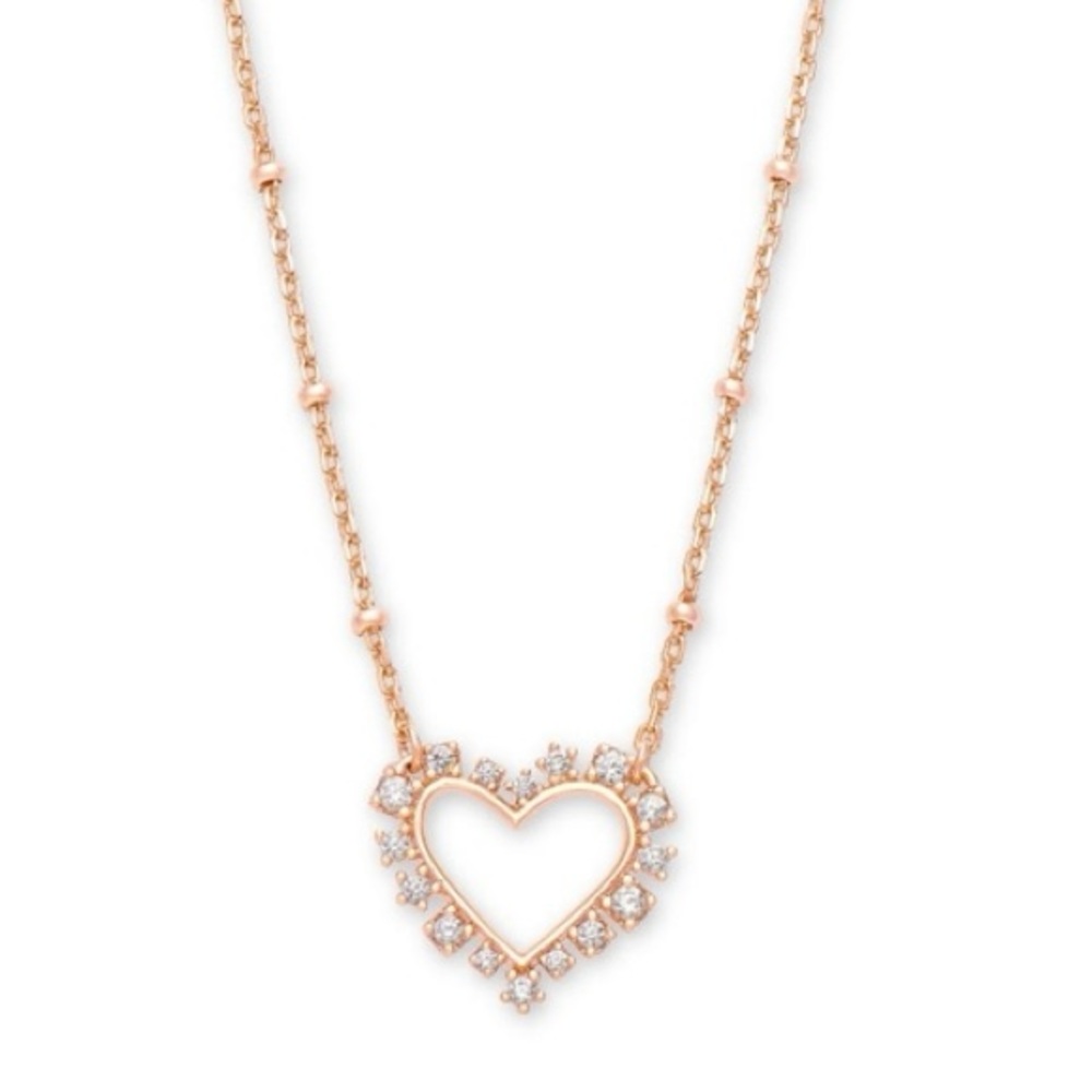Kendra Scott Ari Heart Pendant Rose Gold Crystal Necklace